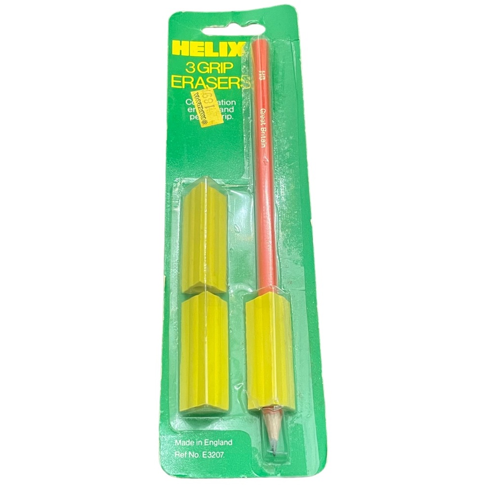 Helix Made in England Vintage 3‎ Grip Erasers Pencil Office School NEW